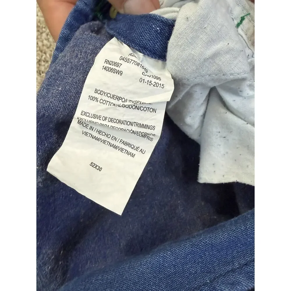 Liberty Overalls Mens 52x30 Big Tall Blue Denim Bib Relaxed Fit Workwear Pockets - Picture 8 of 10